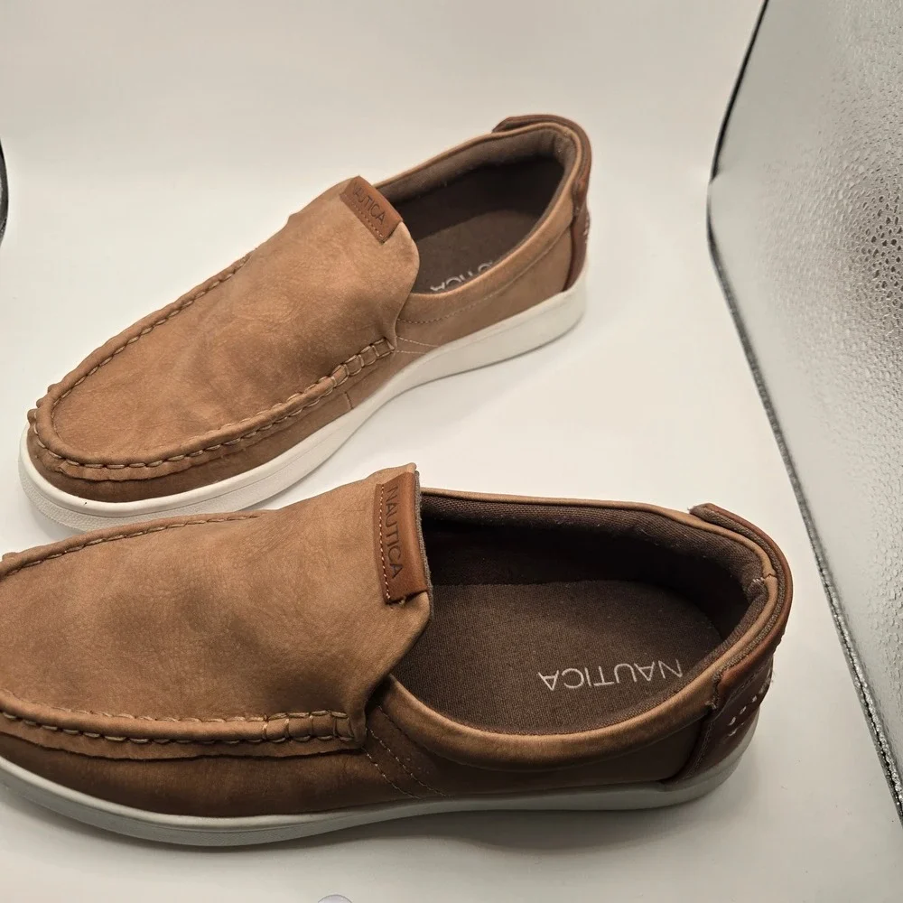 Nautica Derwin Slip On Loafers Mens Size 8 Tan Moc Toe Casual Shoes (S11)